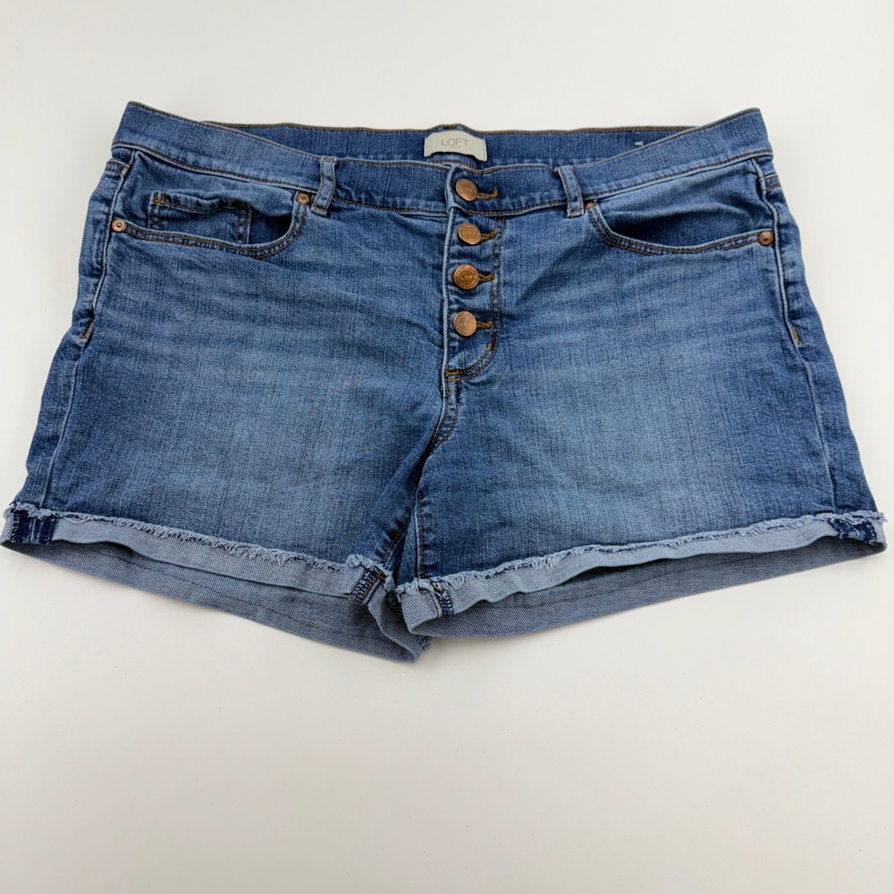 LOFT Outlet Womens Denim Shorts Size 10 Medium Wash Button Fly Raw Hem Blue